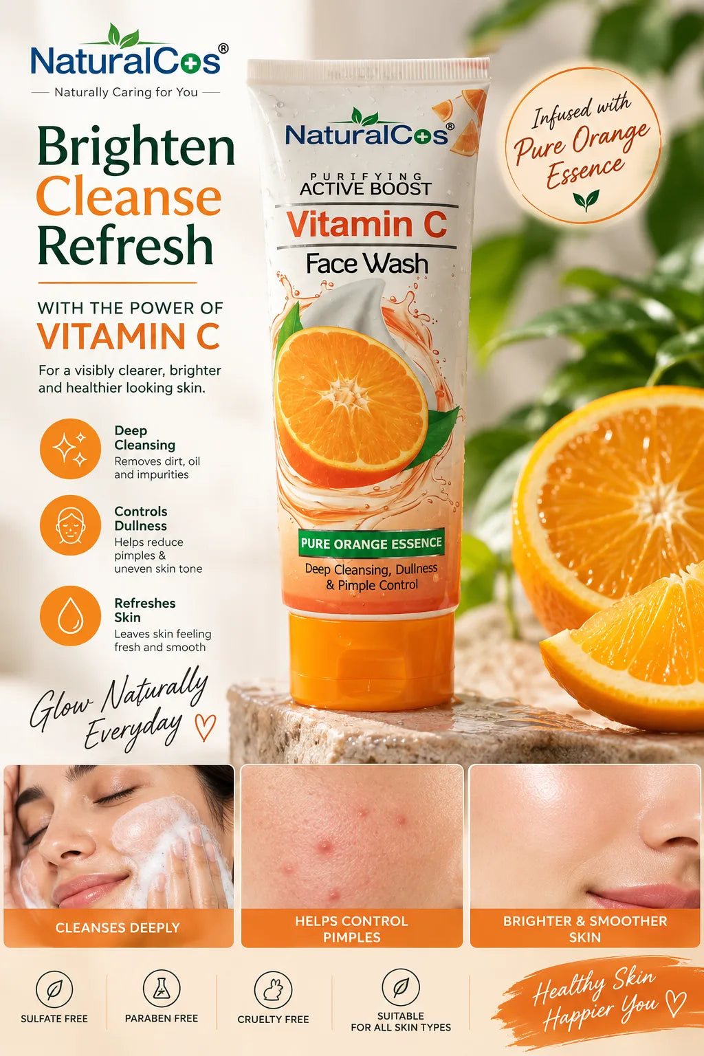 NaturalCos Vitamin C Face Wash with Pure Orange Essence